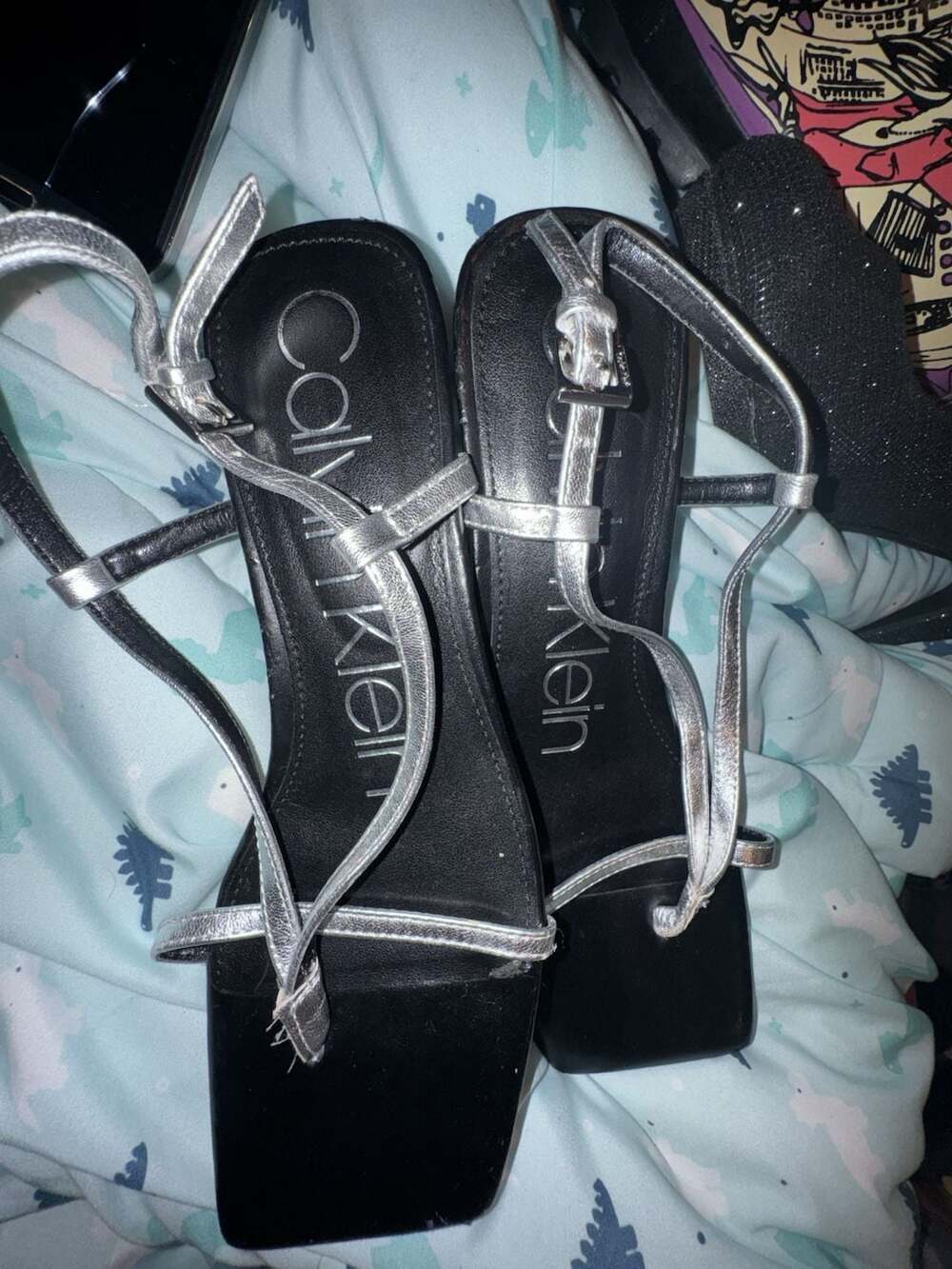 Calvin Klein Tegin Women's Silver Metallic Heeled Sandals Size 7M